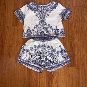 Blue and white matching set